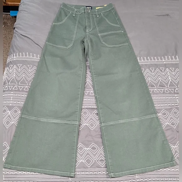 Maeve Stitched Olive Green High Rise Wide Leg Jeans Size 25 - Picture 5 of 10
